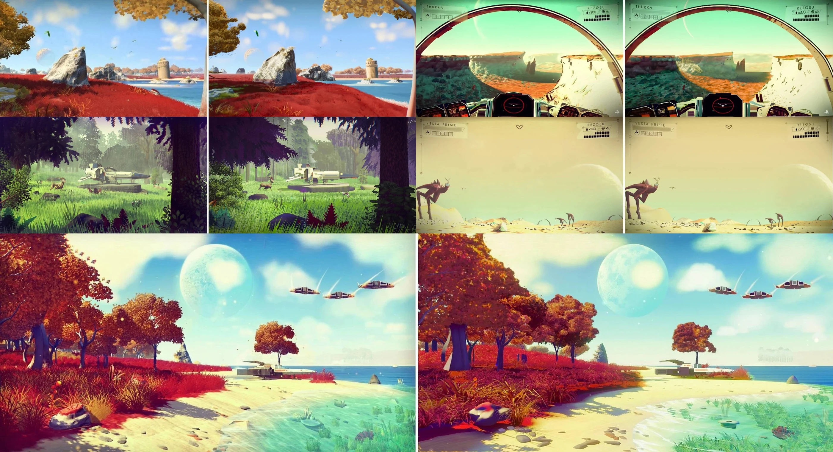 Blender recreations of prerelease No Man’s Sky scenes shown beside their references